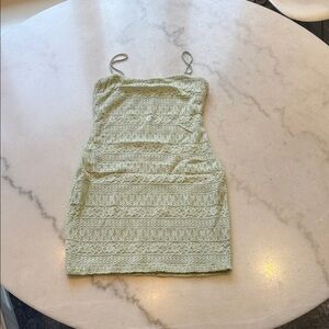 Spaghetti Strap Lace Mini Dress in Light Sage